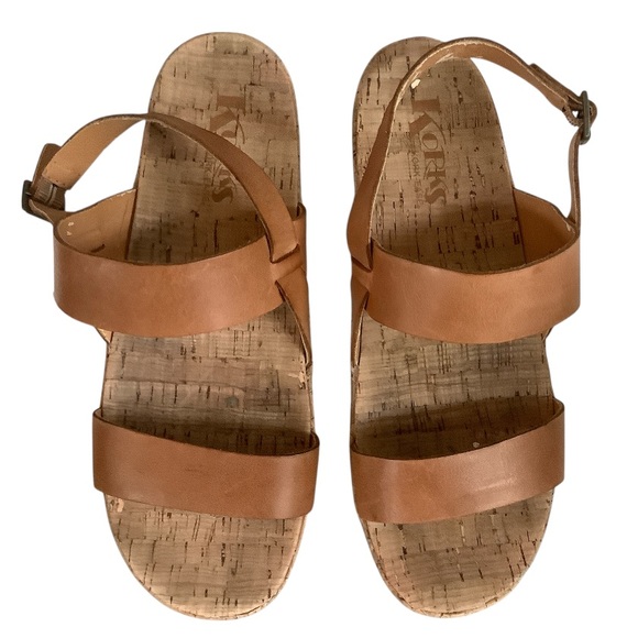 Kork-Ease Shoes - Korks Platform Sandals Size 8 Brown Leather Cork Kork-Ease Adjustable Strap